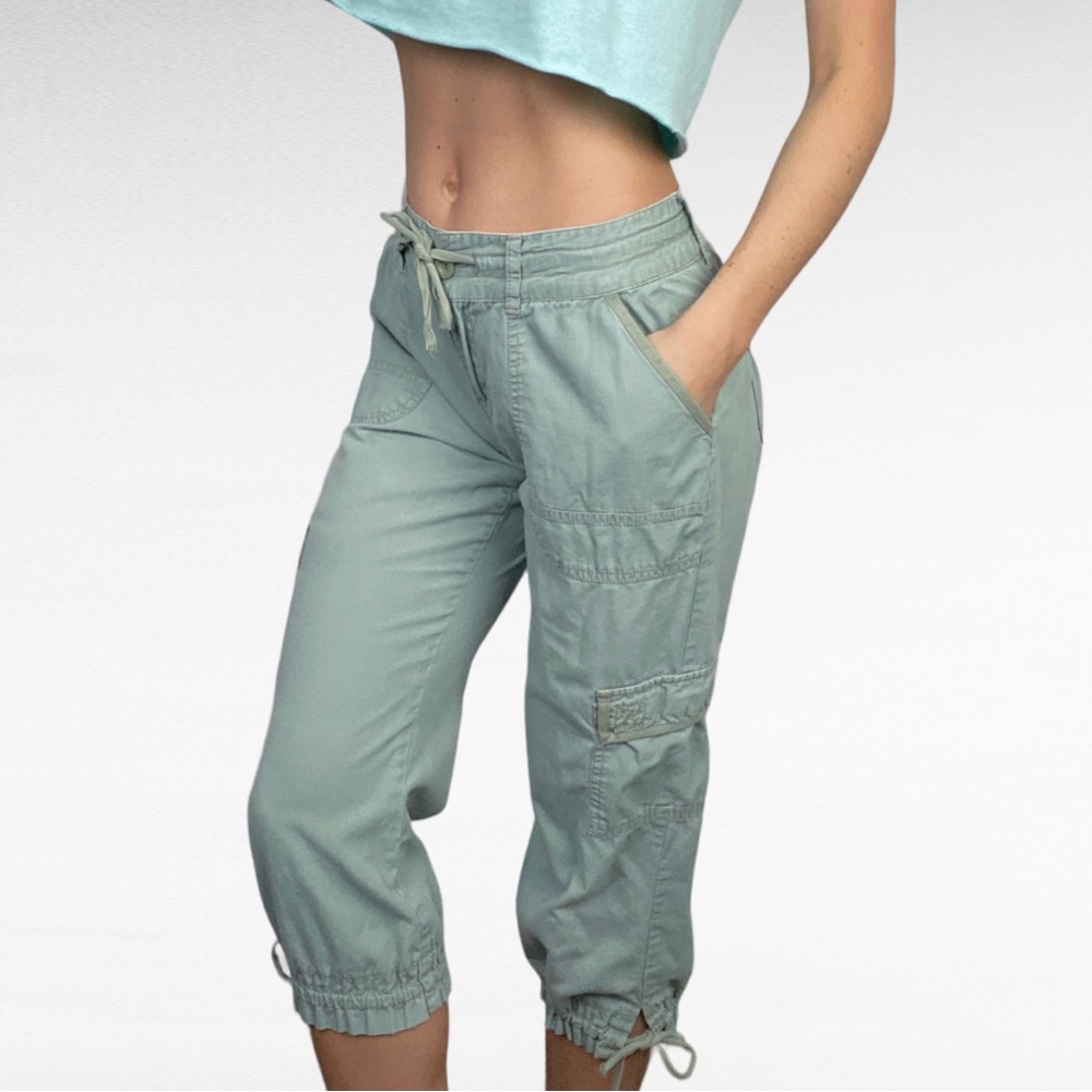 I Love U | Light Sage Green Cropped Lightweight Cotton Utility Cargo Pants